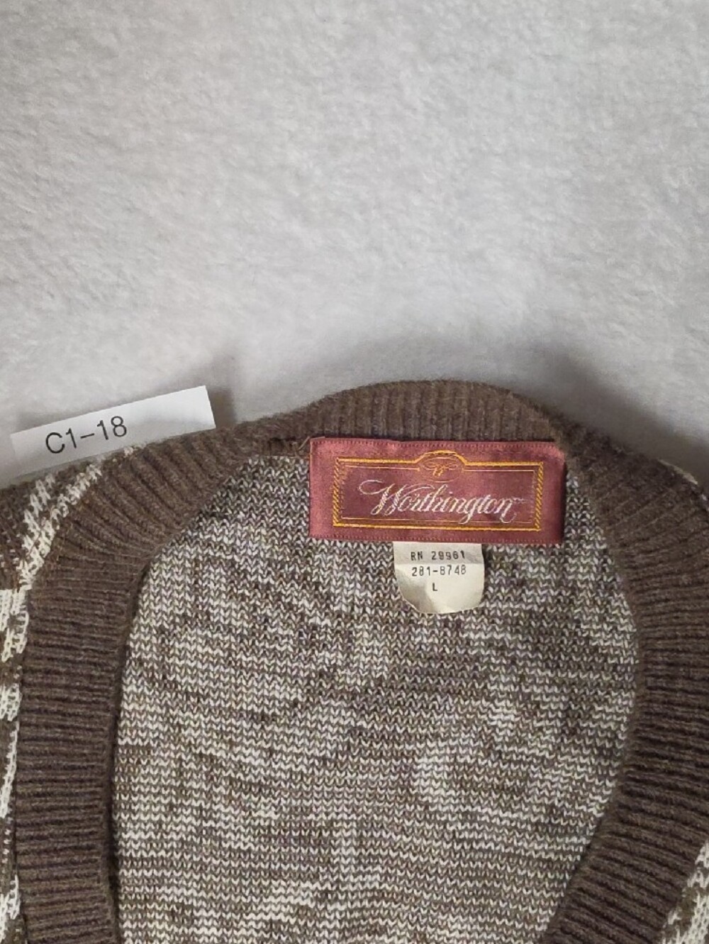 Worthington Brown & Cream Floral Knit Cardigan - Picture 2 of 4